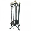 Kaminbesteck 4 tlg. schwarz Messingknöpfe