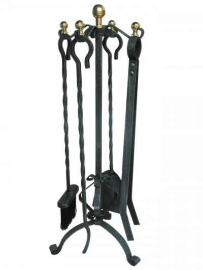 Kaminbesteck 4 tlg. schwarz Messingknöpfe