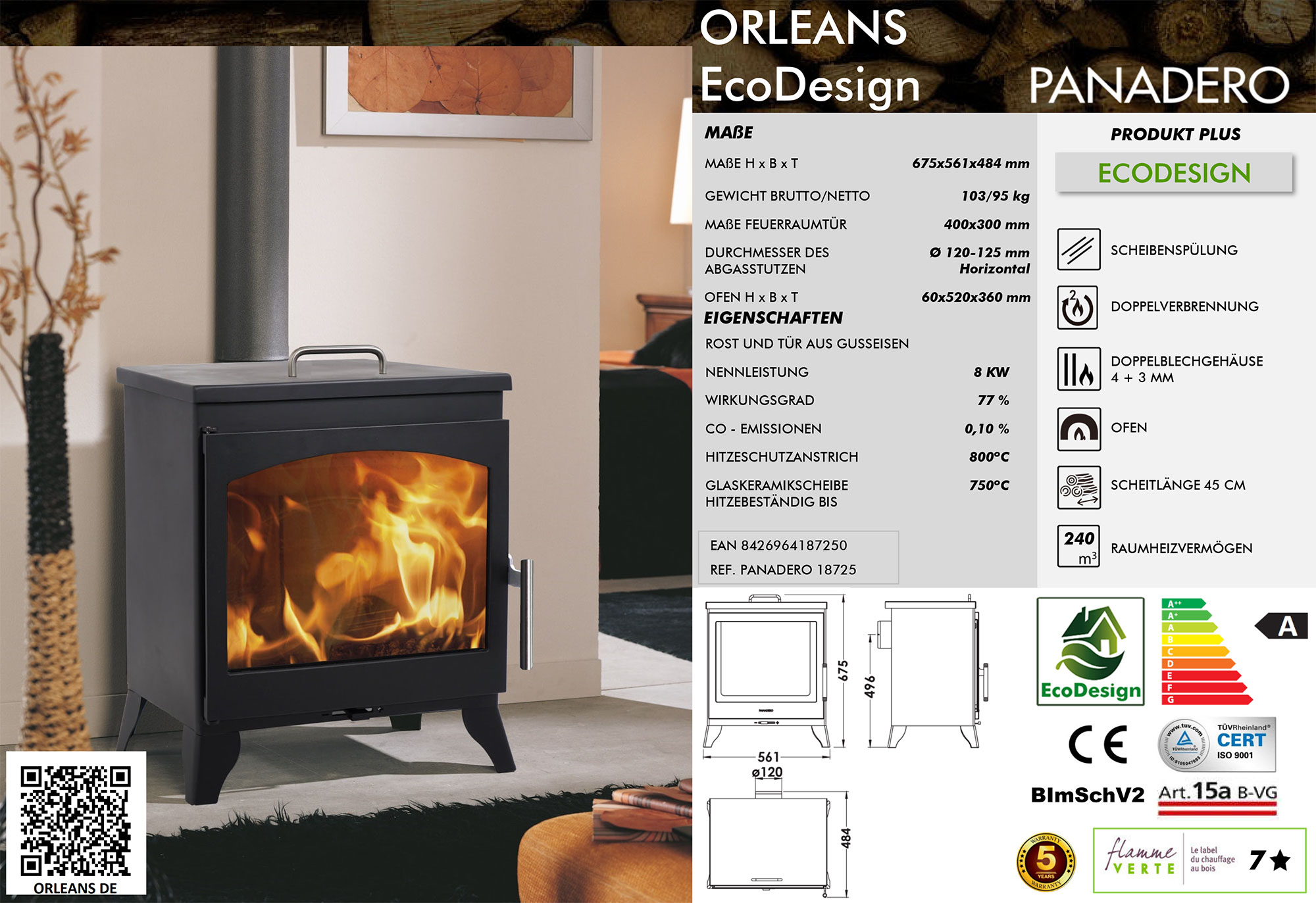 Kaminofen Orleans 8kW – Bild 3