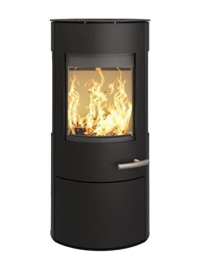 Haas+Sohn VITUS.l Stahl Kaminofen 3-Sichtscheiben mit Kochplatte mit Holzfach und Türe tief-schwarz