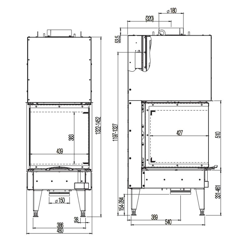 Austroflamm 48x51x51 S3 2.0 Kamineinsatz Feuerraum Schwarz – Bild 4