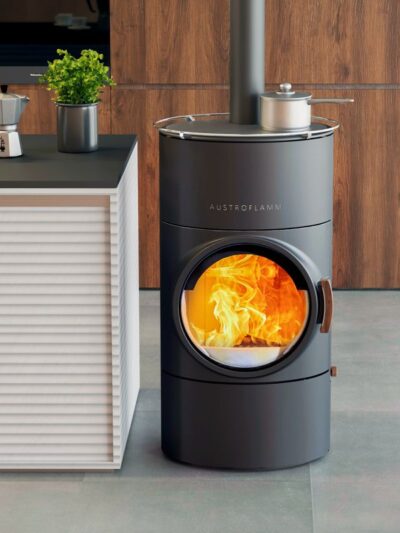 Austroflamm Clou compact Cook Kaminofen Stahl gussgrau, RR oben