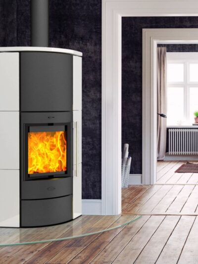 Fireplace Adelaide Eckkaminofen Stahl Schwarz | Keramik Mattweiß