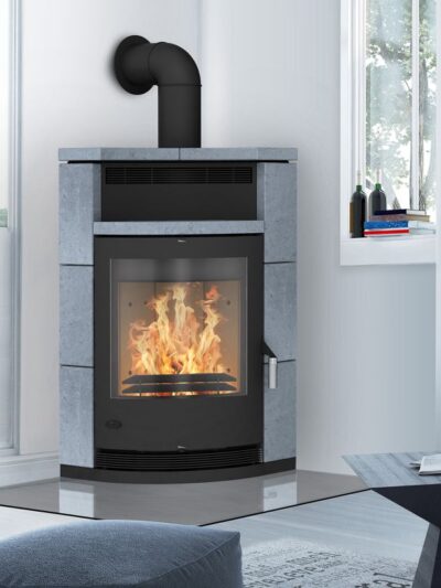 Fireplace Lyon Eckkaminofen Stahl Schwarz | Speckstein