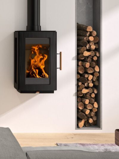 Hergom Glow Kaminofen Gusseisen Schwarz zur Wandmontage