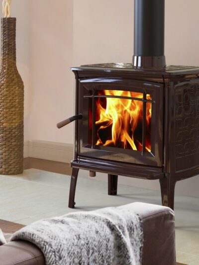 Hergom Craftsbury HF Kaminofen Gusseisen Majolica Braun