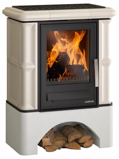 Justus Kaminofen Bavaria Ahorn Weiß inkl. Sockel 7 kW Ofenkacheln