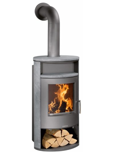 Justus Kaminofen Island Aqua Speckstein-Verkleidung Gussgrau 10 kW