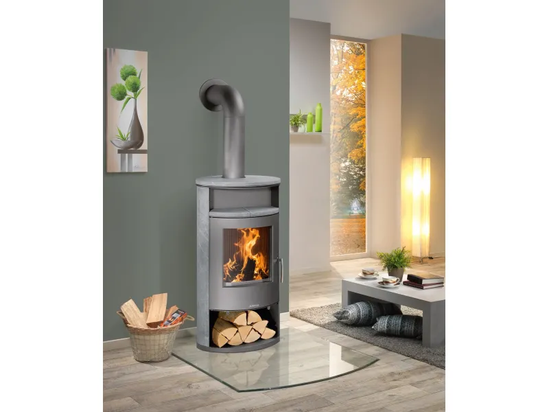 Justus Kaminofen Island Aqua Speckstein-Verkleidung Gussgrau 10 kW – Bild 4