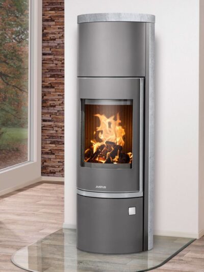 Justus Faro W+ 2.0 Kaminofen Stahl Gussgrau mit Speckstein-Verkleidung