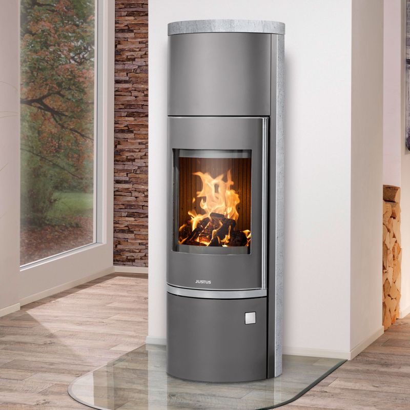 Justus Faro W+ 2.0 Kaminofen Stahl Gussgrau mit Speckstein-Verkleidung