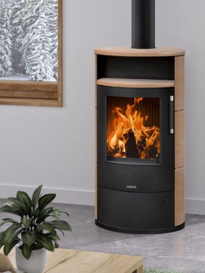 Justus Island 7 2.0 Kaminofen Stahl Schwarz / Keramik Coretto