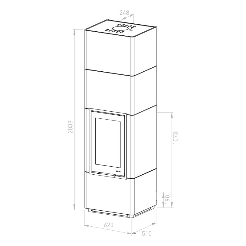 Lotus Beto 700 Plus Kaminofen Magic Tür, Topplatte Grau, Rauchabgang hinten – Bild 7