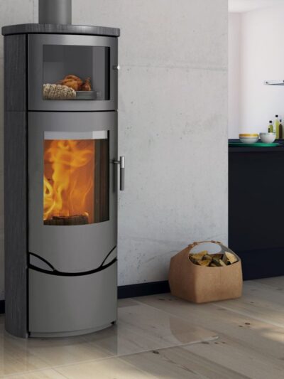 Lotus Prio 7M Kaminofen Grau/ Indian Night, Rauchabgang oben