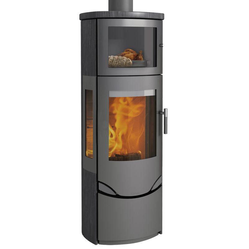 Lotus Prio 7M Kaminofen Grau/ Indian Night/ Seitenglas, Rauchabgang oben – Bild 2