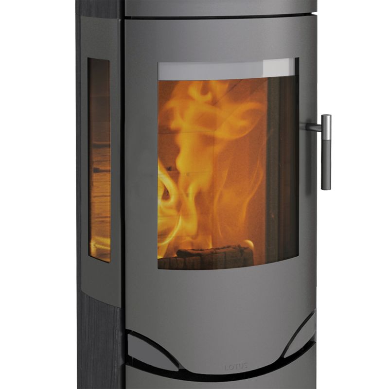 Lotus Prio 7M Kaminofen Grau/ Indian Night/ Seitenglas, Rauchabgang oben – Bild 3