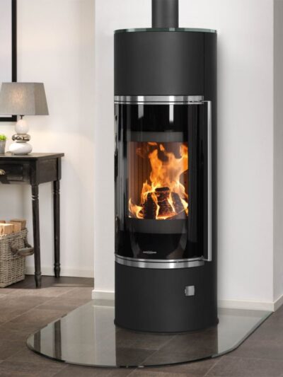 Oranier Arena Aqua 2.0 wasserführender Kaminofen Stahl Schwarz mit Abdeckplatte Glas