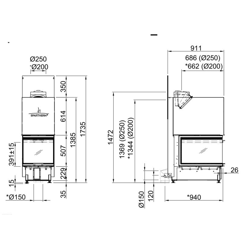 Spartherm Arte U-70h Kamineinsatz 250 mm – Bild 4