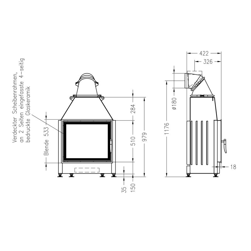 Spartherm Mini S-4S Kamineinsatz 51 cm rechts – Bild 2