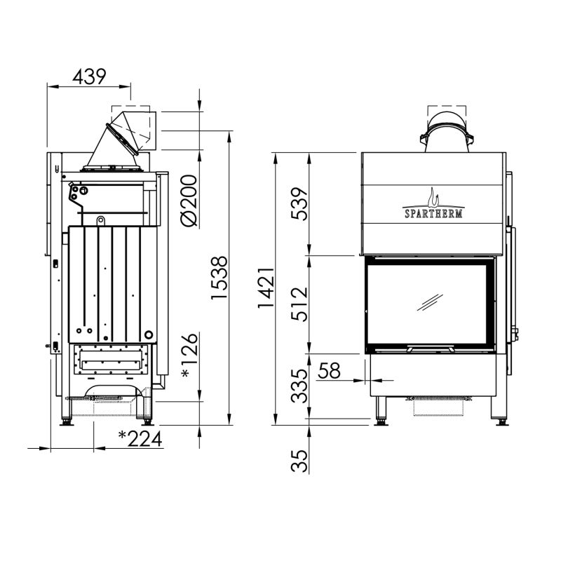 Spartherm Varia 2Lh H2O Kamineinsatz wasserführend Ecke – Bild 4