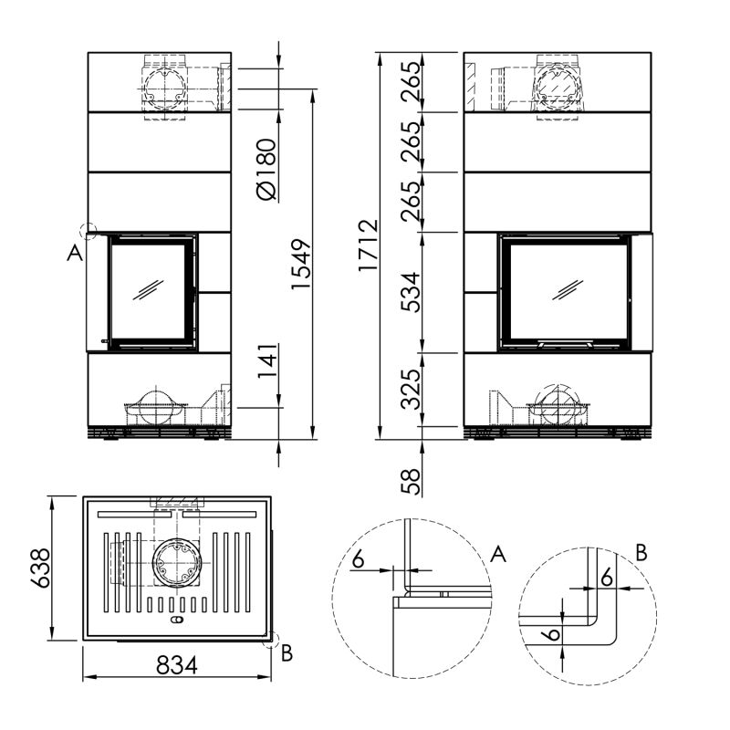 Spartherm wasserführender Kaminbausatz SIM 1/3 Varia 2R 55h-4S H2O Feinbeton – Bild 5