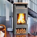 Wamsler Orpheus Kaminofen mit Warmhaltefach Stahl Grau / Sandstein 8 kW