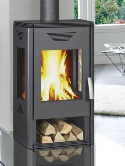 Wamsler Trion H Kaminofen Stahl Grau mit Holzlagerfach