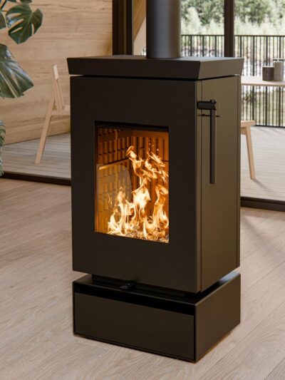 Thermorossi Zen W Kaminofen Stahl Schwarz mit Holzfach, Auslaufmodell